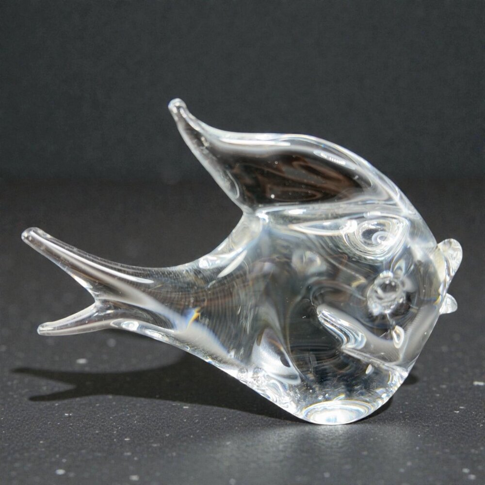 Vintage Venetian Glass Clear Fish Paperweight Figurine‎ Hand Blown Italian Glass